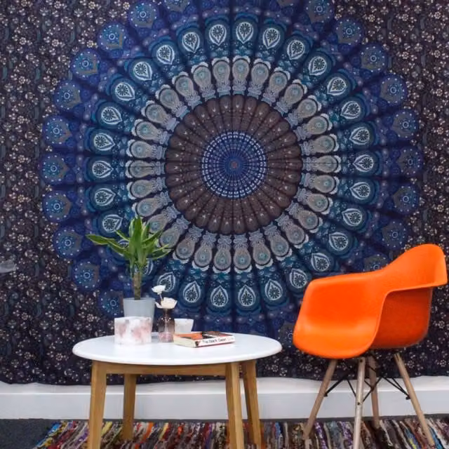 KDMK Double Cotton Bedspread and Boho Wall Hanging Circle of Ages in Multicolour