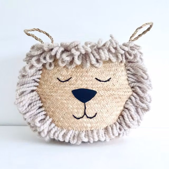 Bellybambino Natural Lion Seagrass and Wool Basket in Beige, Medium