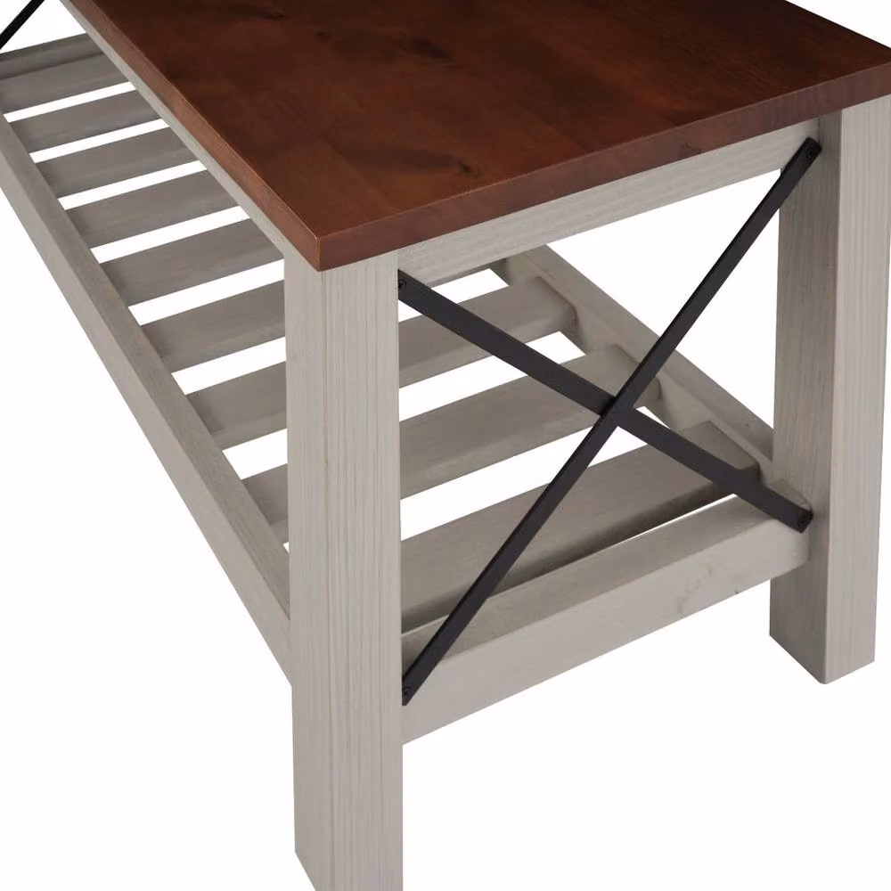 FORGEVIO Cottage Bench Grey Painted Pine Wooden Shoe Rack and Storage Shelf – 3