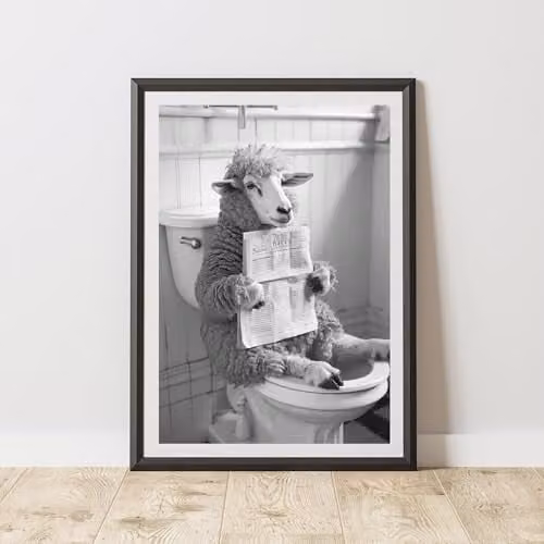 60 Second Makeover Sheep On The Toilet Animal Print Paper Poster, A3