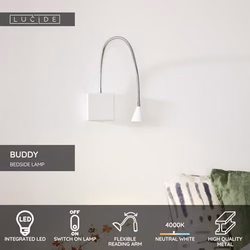 Lucide Modern Adjustable LED Wall Lamp in White and Chrome – 2