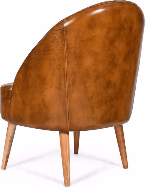 Elm Home And Garden Vintage Brown Leather Tub Accent Chair with Armrests