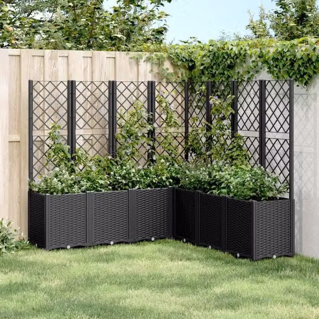 Berkfield Home Garden Planter with Trellis in Black, W/D/H: 160 x 160 x 140 cm – 1