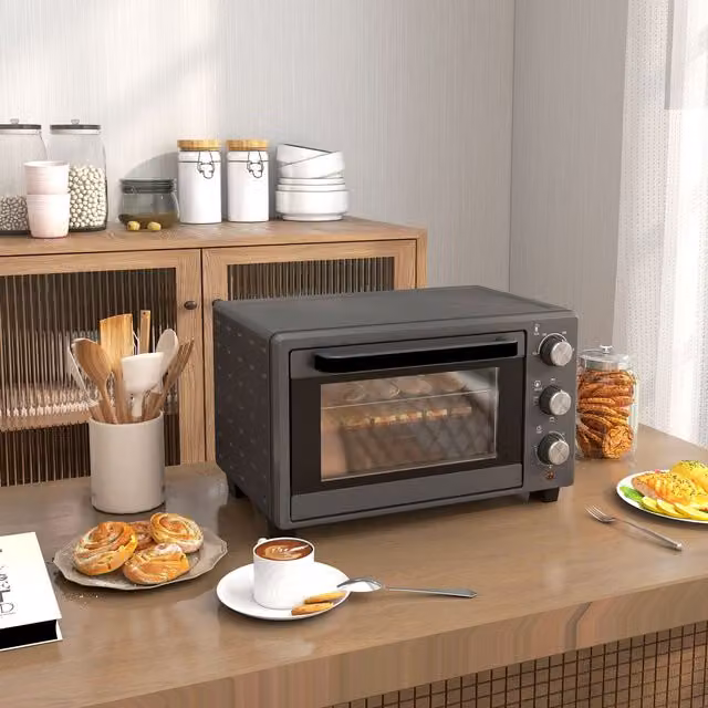 HOMCOM 21L Mini Countertop Electric Grill and Toaster Oven with Timer in Grey – 1