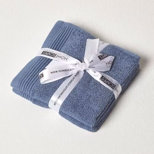 Homescapes Set of 2 Blue Striped Cotton Face Cloths, 700 GSM, W/D/H: 30 x 30 x 30 cm – 1