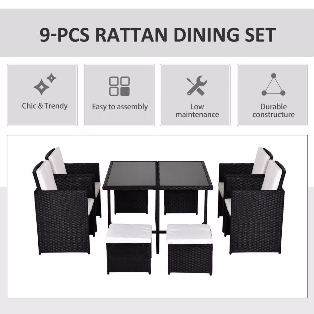 Wyld Haus Viro Black 8 Seater Cube Rattan Garden Dining Set with Square Glass Table and Weather Resistant Cushions – 4