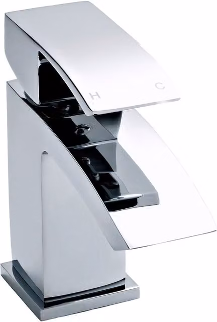 Balterley Contemporary Square Single Lever Mono Basin Mixer Tap with Push Button Waste, Chrome/Silver, H x W x D: 18.0 x 5.5 x 13.4 cm – 1