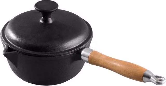 Garden Sanctuary Uncoated Cast Iron Milk Pot with Glass Lid and Handle in Black