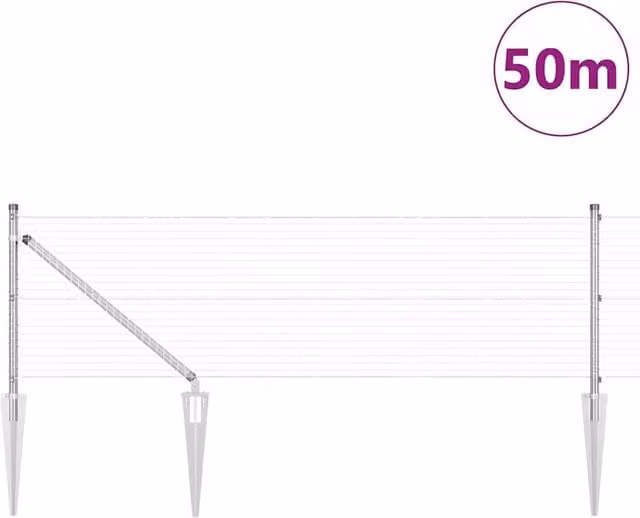 Berkfield Home Modern Welded Wire Fence with 13 Spike Posts, Galvanised Steel, Silver, 0.6 x 50 m – 1