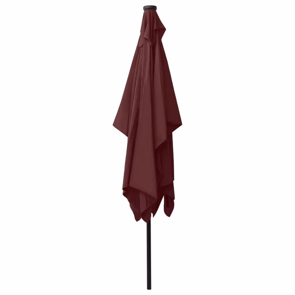 Berkfield Home Parasol with LEDs and Steel Pole, Bordeaux Red, W: 3 m, D: 2 m, H: 2 m – 2