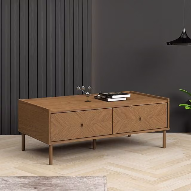 Kudl Home Modern Oak Wood Coffee Table in Brown