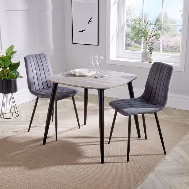 Core Products Ltd Aspen Dining Set with Grey Oak Effect Square Table and 3 Chairs - Grey and Black