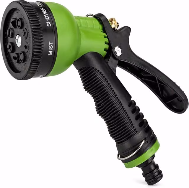 Grass Warehouse Universal 8-Function Multi-Pattern Garden Hose Spray Nozzle in Green and Black