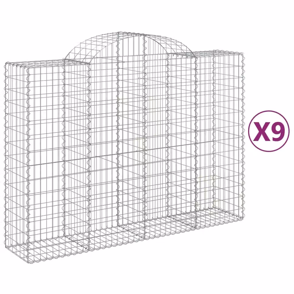 Berkfield Home Arched Gabion Baskets, 9 Piece Set, Silver Galvanised Steel, W: 200 cm, D: 50 cm, H: 140-160 cm – 2