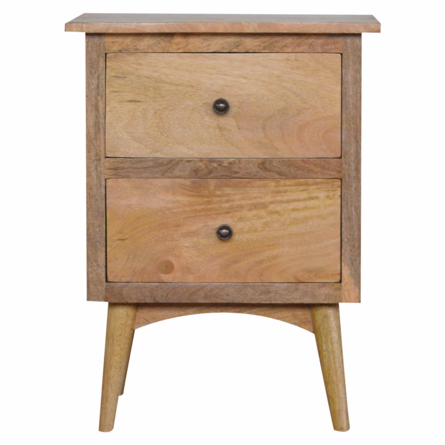 Aosom UK Solid Wood Nordic Bedside Table with 2 Drawers, Circular Design, Brown, W/D/H: 45 x 38 x 60 cm – 2