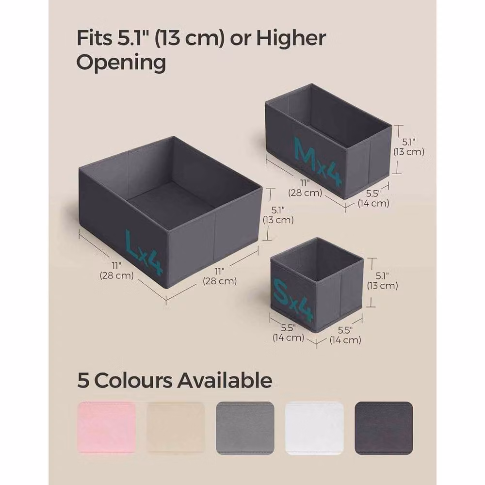 The Bazaarist Set of 12 Foldable Fabric Drawer Organisers in Grey – 3