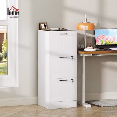 HOMCOM 3 Drawer Lockable File Cabinet in White for A4 and Letter Size Folders, W/D/H: 40 x 40 x 101 cm – 2