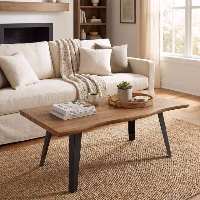 FWStyle Nassau Oak Effect Wave Edge Coffee Table in Brown and Black