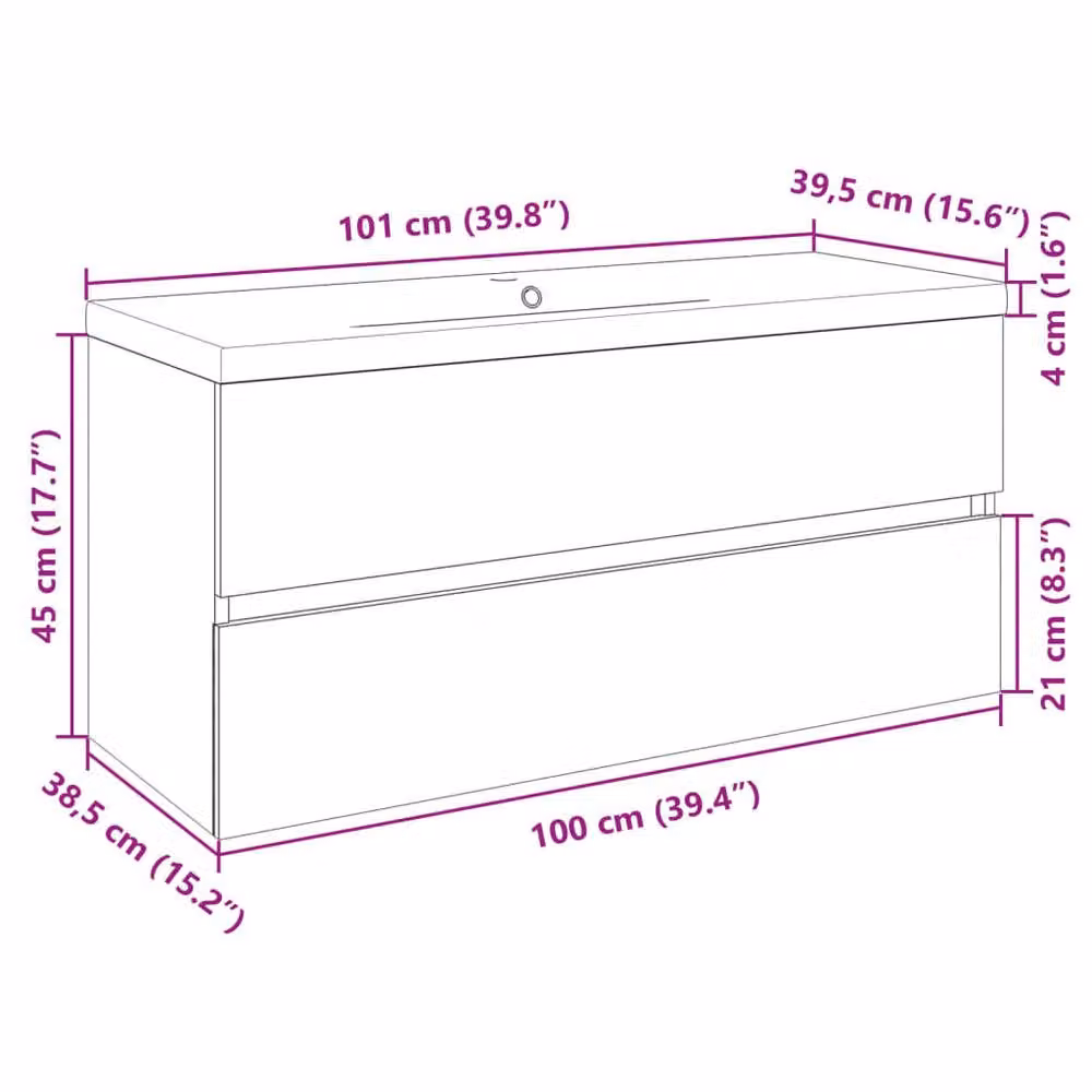 Berkfield Home 2 Piece Modern Wall Mounted Bathroom Furniture Set with White Ceramic Basin and Light Oak Engineered Wood W/D/H: 100 x 38.5 x 45 cm – 2