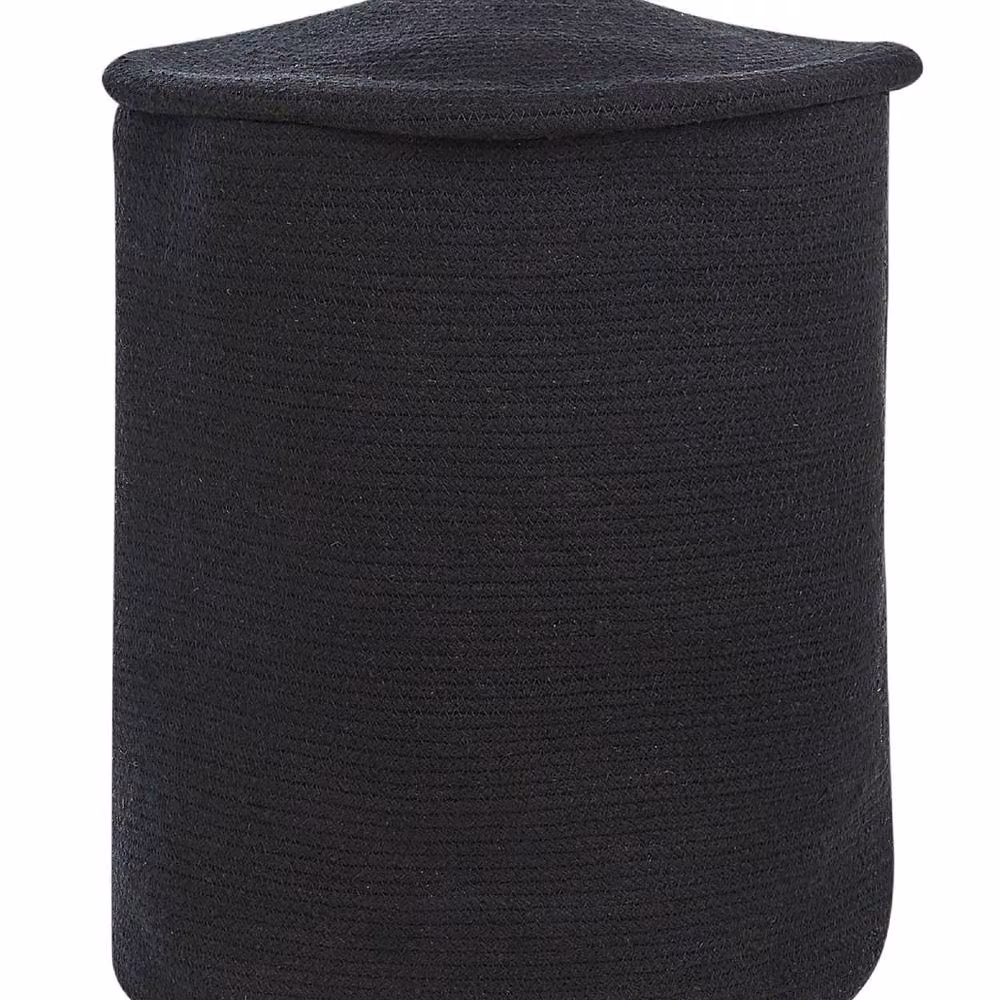 Wyld and Coco Black Cotton Round Storage Basket with Lid W: 44 cm, D: 44 cm, H: 52 cm – 2