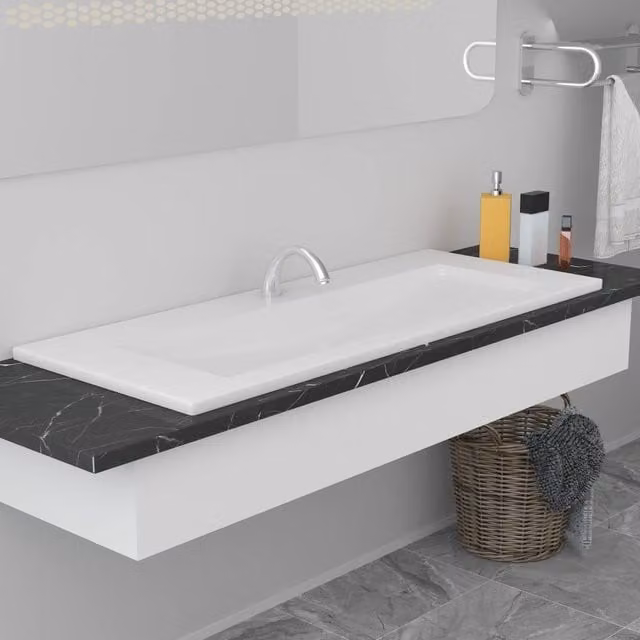 Berkfield Home Rectangular Built-in Ceramic Basin in White, W: 101 cm, D: 39.5 cm, H: 18.5 cm