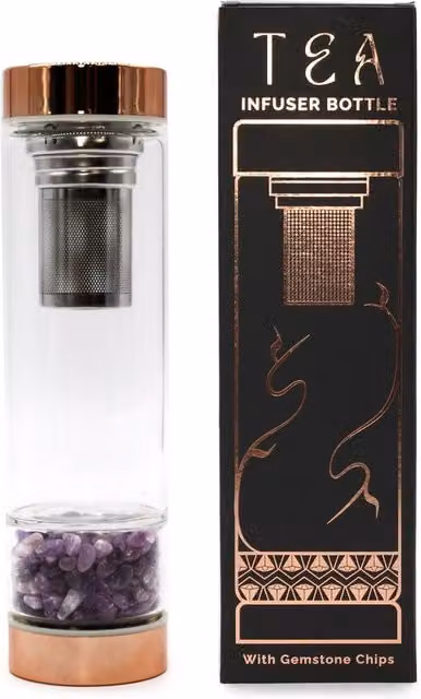 Serenityy Crystal Glass Tea Infuser Bottle in Gold with Amethyst, 500ml – 6