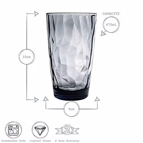 Bormioli Rocco Diamond Geometric Blue Glass Tumblers, 470ml, Pack of 12 – 2