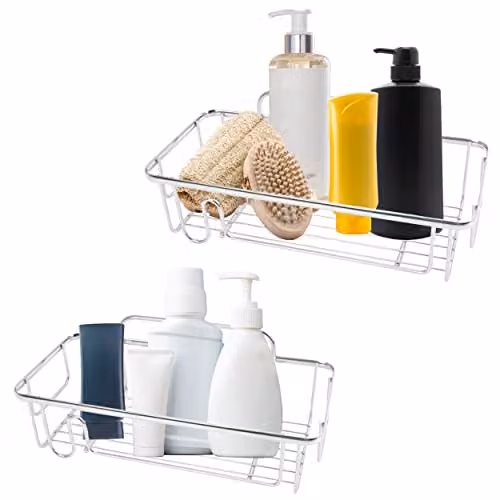 Top 3 Pack of 2 Stainless Steel Shower Caddy Organisers in Silver with Suction Cups