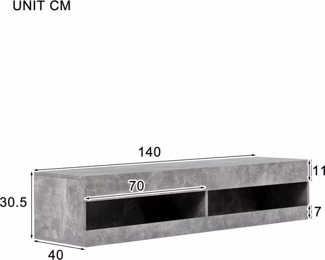 Home Touch Interior Floating TV Stand Media Console with LED Lights, Grey and White, W: 140.0 cm, D: 40.0 cm, H: 30.5 cm