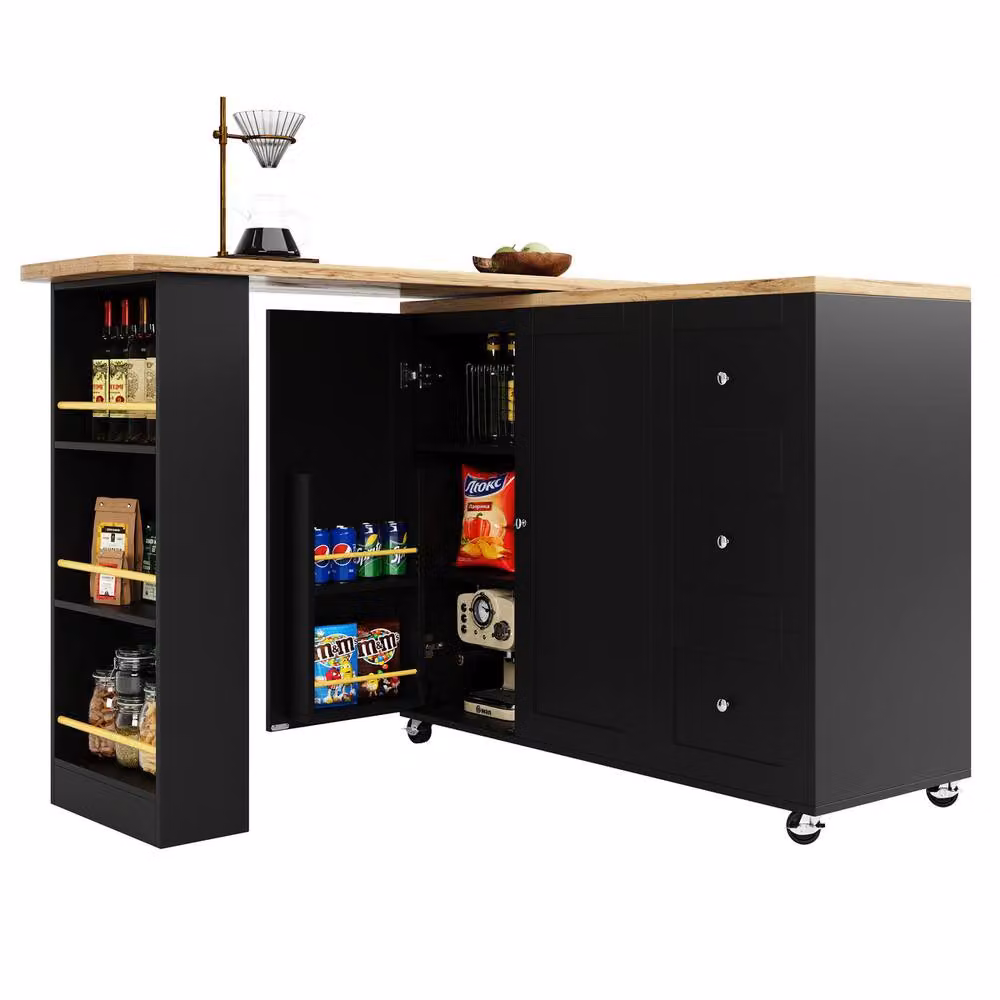 Rolipo 360 Swivel Bar Table and Kitchen Island with 3 Drawers, Black – 10