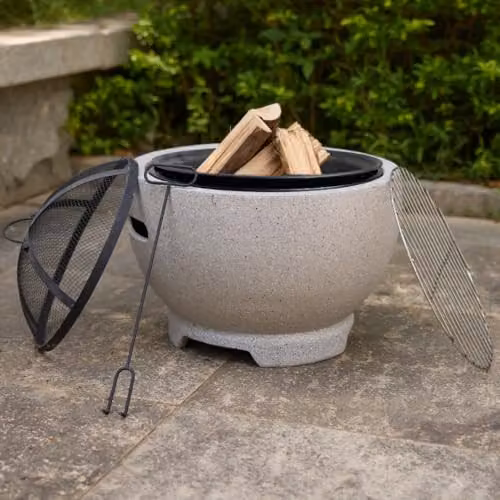 Vossmoon Blazepot Grey Outdoor Garden Fire Pit with Stainless Steel Cooking Grill – 2