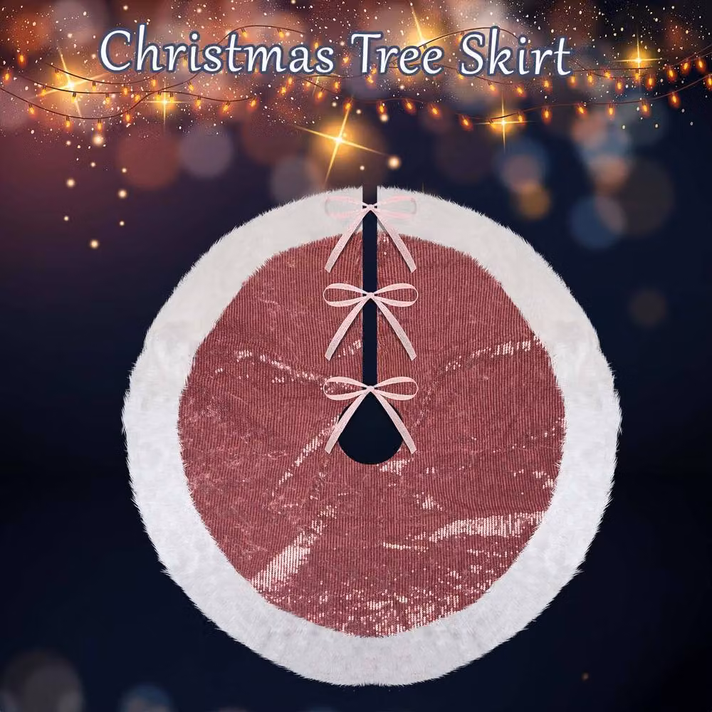 VFM e-Store Pink Sequin Christmas Tree Skirt, W: 49 cm, D: 31 cm – 3