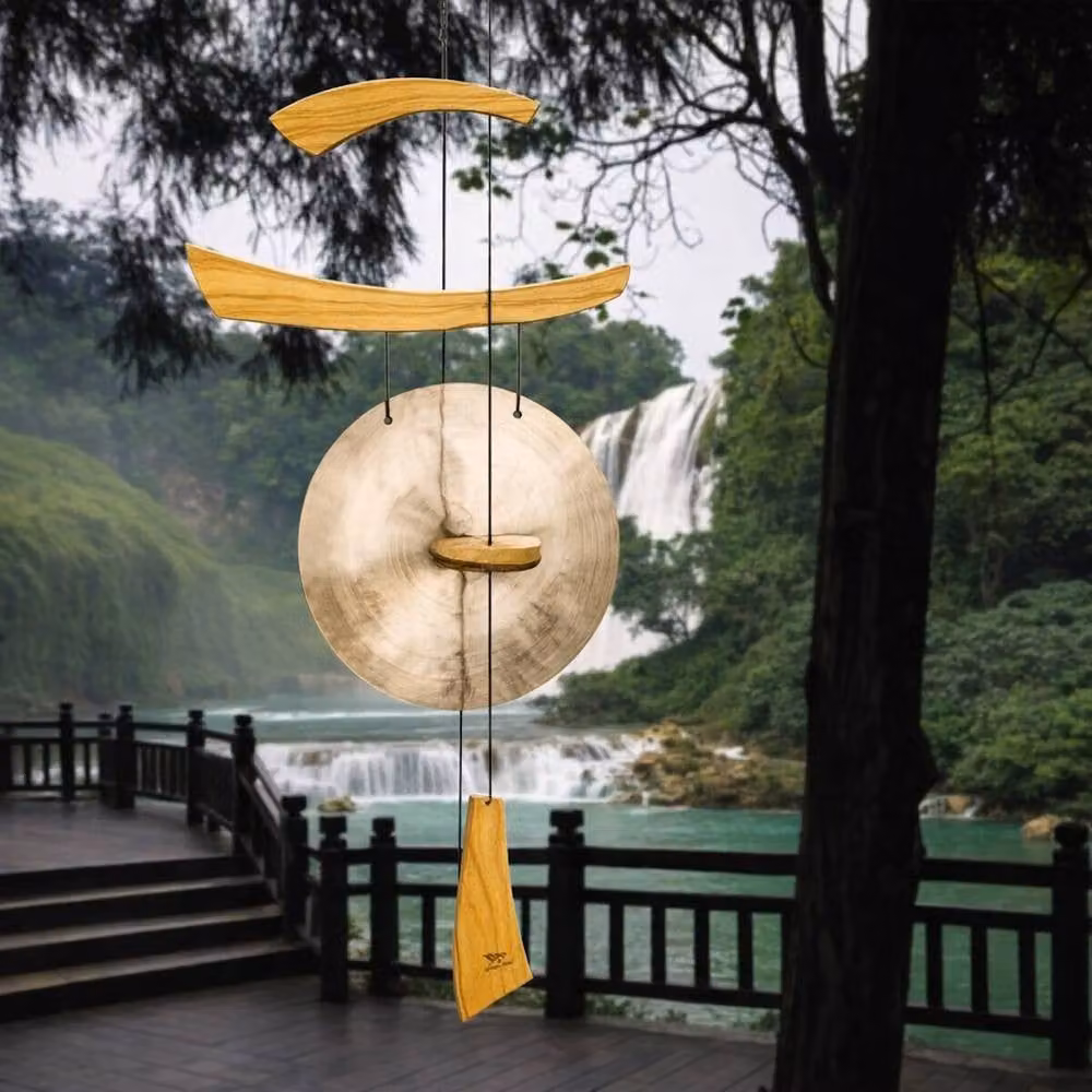 Woodstock Chimes Emperor Gong Medium Windchime in Natural Wood and Gold – 2