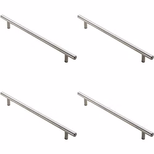 Loops 4 Pack Round T-Bar Cabinet Pull Handles in Brushed Silver, Fixing Centres: 768 mm