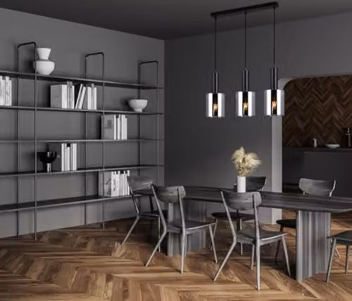Netlighting Modern Black 3-Light Suspended Pendant Light with Grey Glass Shades and E27 Bulbs – 2