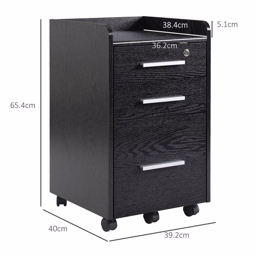 EONLION Black 3 Drawer Mobile Filing Cabinet with Castors – 2