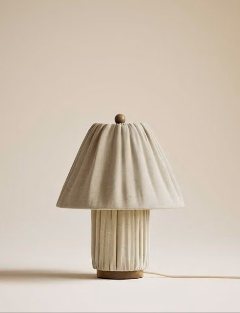M&S Soft Pleated Fabric Table Lamp in Beige