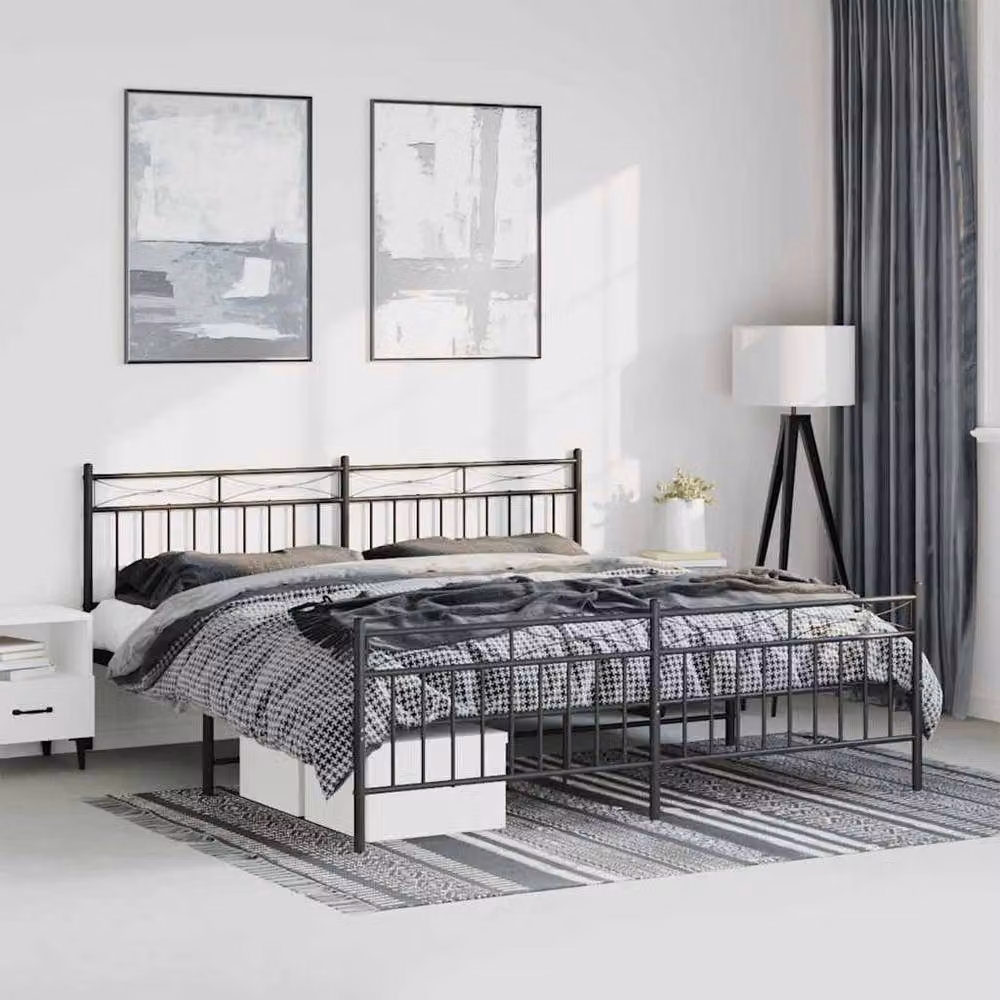 Berkfield Home Metal Bed Frame with Headboard and Footboard in Black W/D/H: 193 x 203 cm – 2