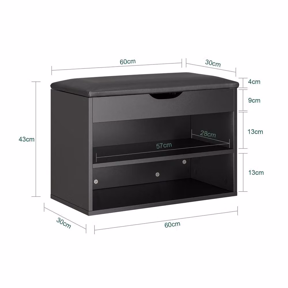 SoBuy Modern Black Hallway Shoe Rack and Entrance Bench with Synthetic Leather Padded Seat – 3