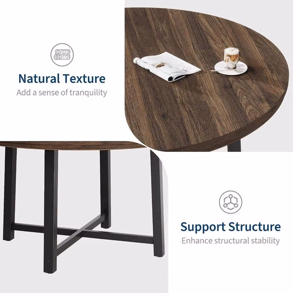 VOGREX Round Industrial Metal Dining Table in Brown, Seats 4 – 4