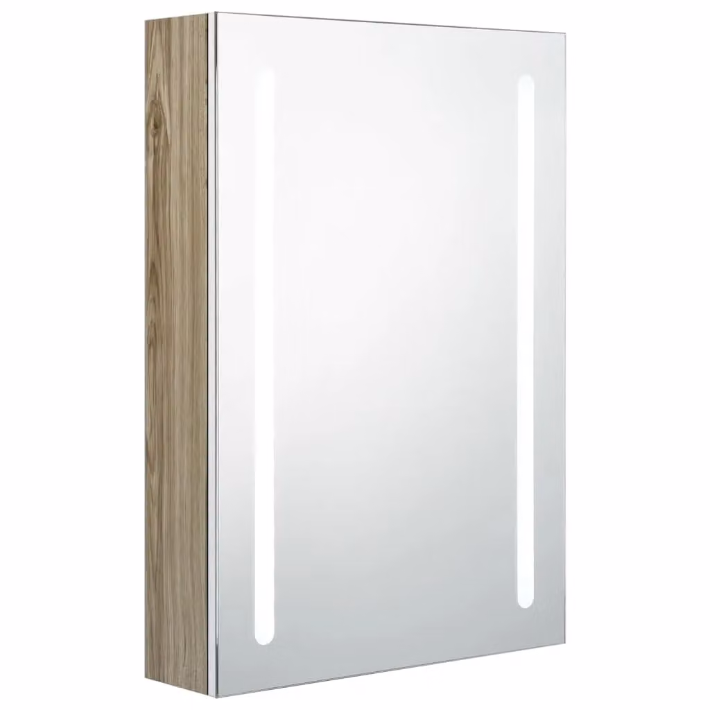 Berkfield Home LED Bathroom Mirror Cabinet in White and Oak, W/D/H: 50 x 13 x 70 cm – 2
