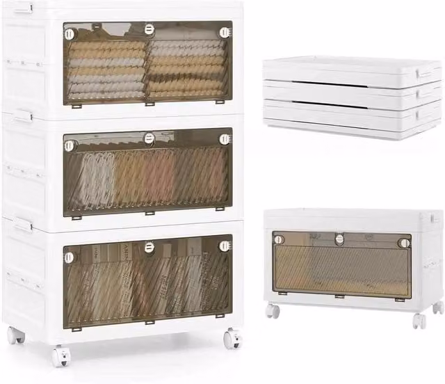 Kelvenix Stackable and Collapsible Closet Storage Organiser, 126L, White – 1