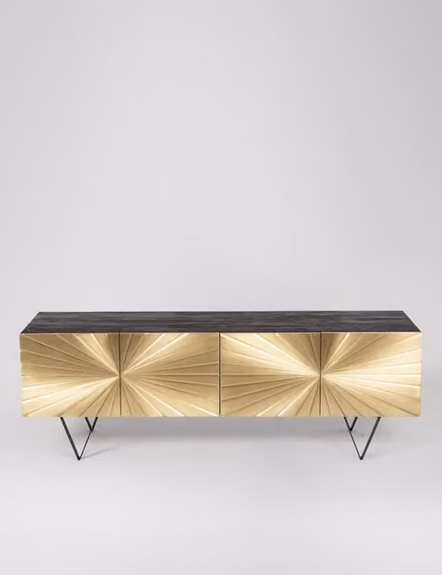 Swoon Ziggy Art Deco Mango Wood 4 Door Media Unit in Gold