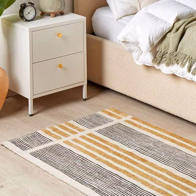 Wyld and Coco Cotton Jacquard Striped Rug in Yellow and Black, W: 80 cm, L: 150 cm – 1