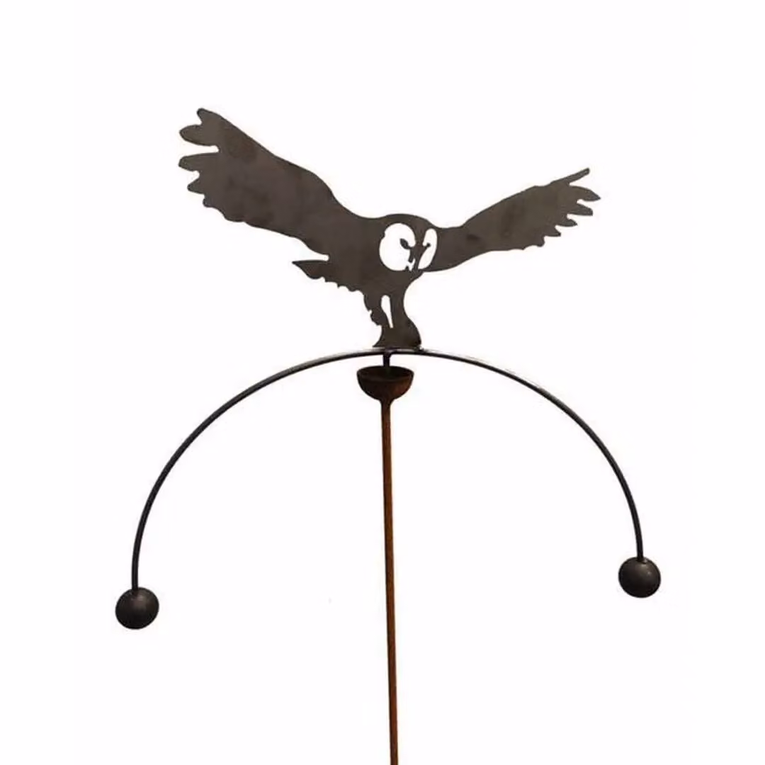Poppyforge Owl Wind Rocker Steel Garden Sculpture in Brown, W54 x H148.5 cm – 2