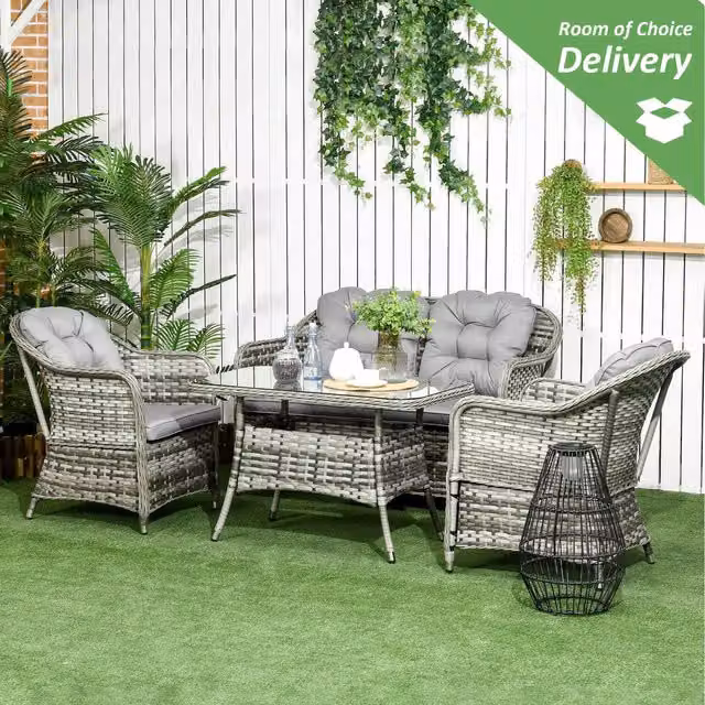 Outsunny Modern Round Wicker Woven Rattan Garden Furniture Set in Grey