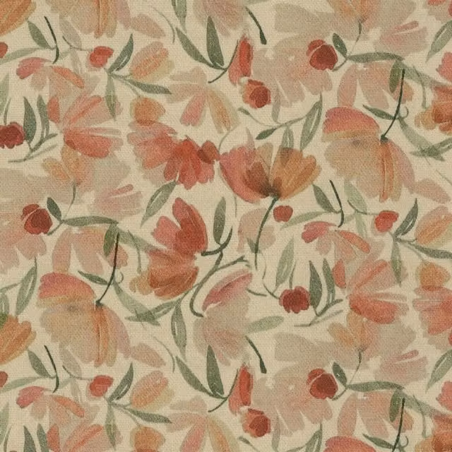 Ante Decor Filby Autumn Floral Cotton Fabric in Orange, Green and Multicolour