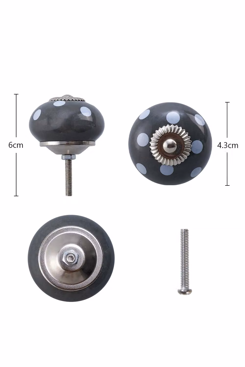 Living and Home 6-Piece Polka Dot Ceramic Cabinet Pull Handles and Drawer Knobs in Dark Grey – 2
