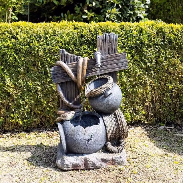 Primrose Constancia Cascading Bowls and Hose Water Feature with Lights in Grey