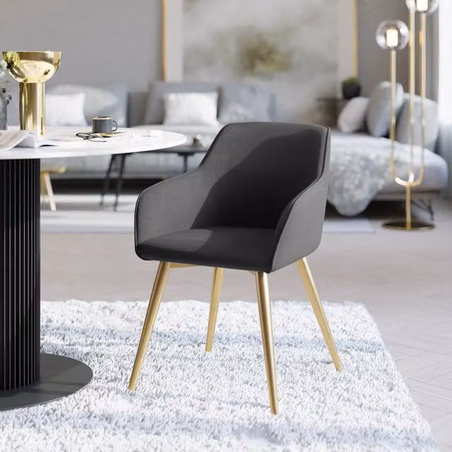 Tectake Scandi Dining Chair with Anthracite Bouclé Fabric and Gold Metal Frame, Height: 82 cm